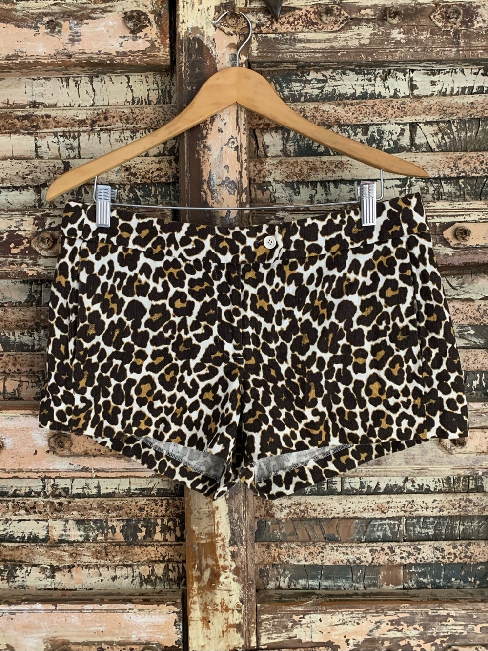 J.Crew Leopard Print Chino Shorts Black Cream Brown, 100% Cotton, EUC, 8